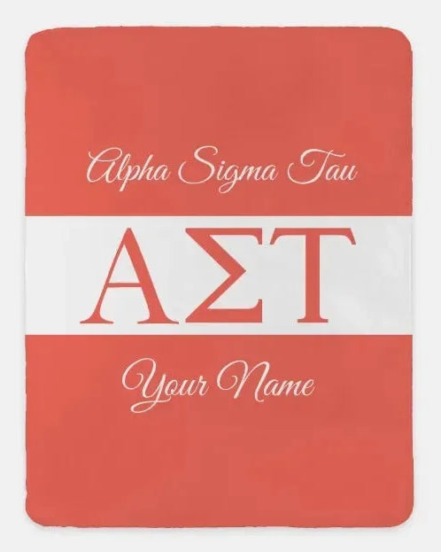 Personalized Alpha Sigma Tau XL 60x80 Throw Blanket - Greek Letters Coral Throw Blankets