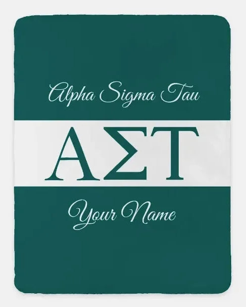 Personalized Alpha Sigma Tau XL 60x80 Throw Blanket - Greek Letters Green Throw Blankets