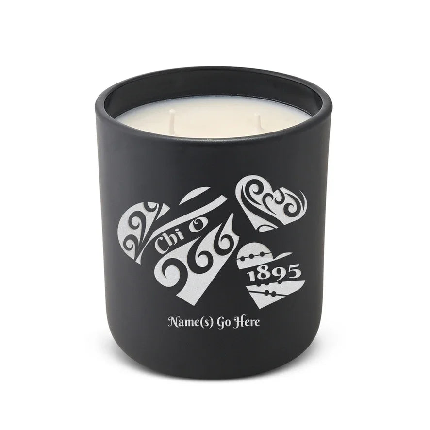 Personalized Chi O Laser Etched Glow Candle 12 oz. - Hearts | XO