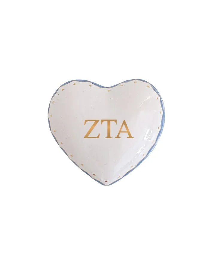Personalized Date Zeta Tau Alpha Gold Monogrammed Heart Jewelry Dish