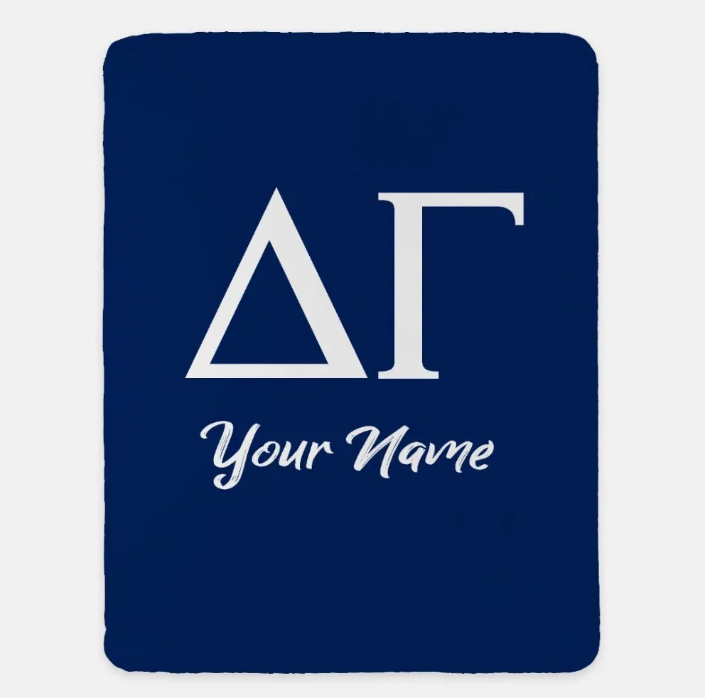 Personalized Delta Gamma XL 60x80 Sherpa Throw Blanket Greek Letters Navy