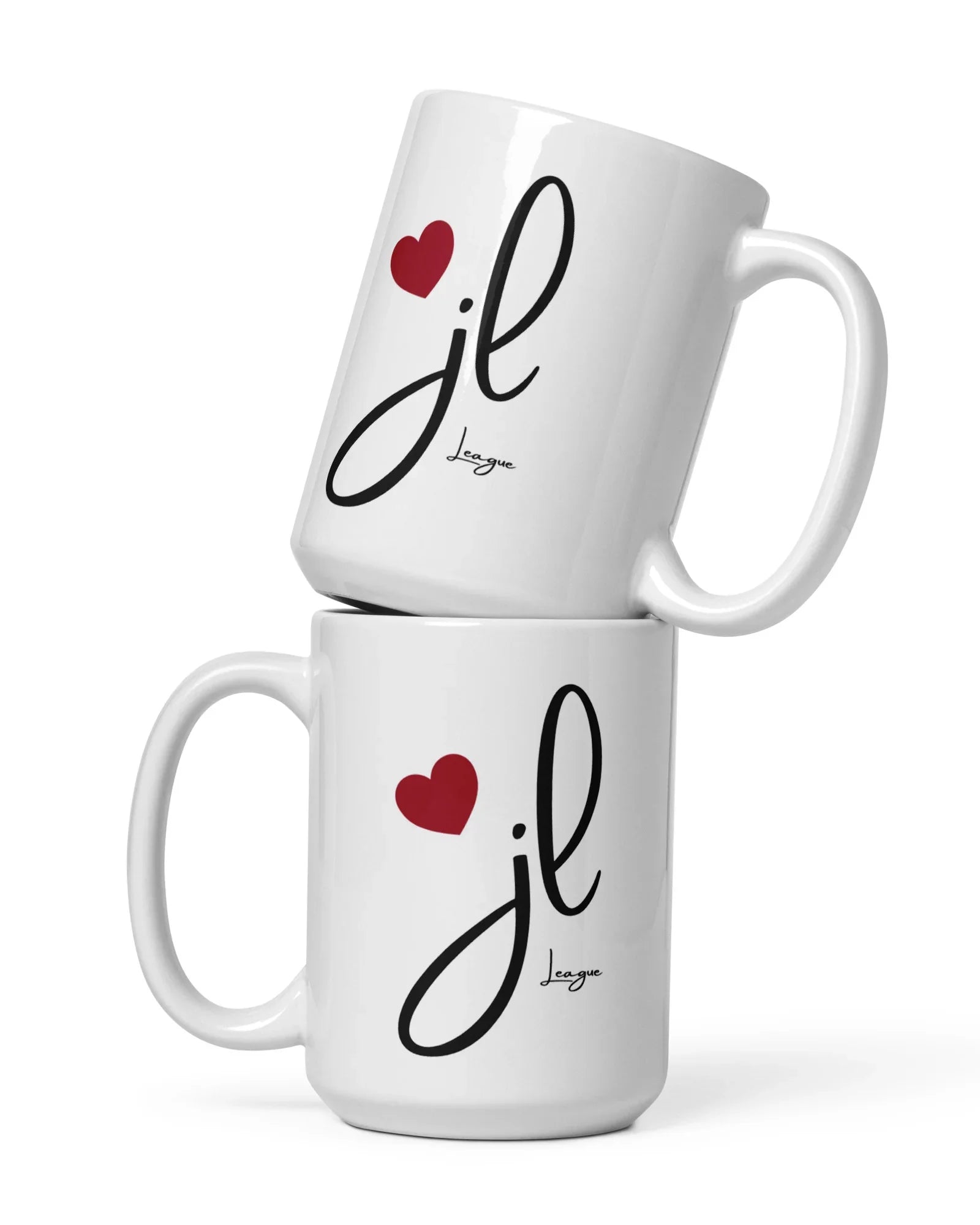 Personalized JL Heart Mug 15 oz. Set of 2