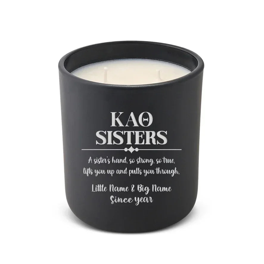 Personalized Kappa Alpha Theta Laser Engraved Candle 12 oz. Sisters