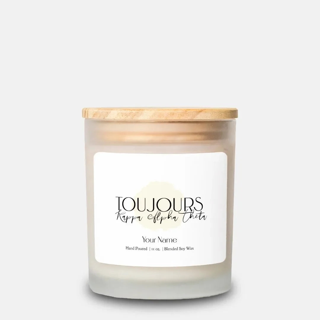 Personalized Kappa Alpha Theta Frosted Glass Candle (Hand Poured 11 oz) - Toujours Candles
