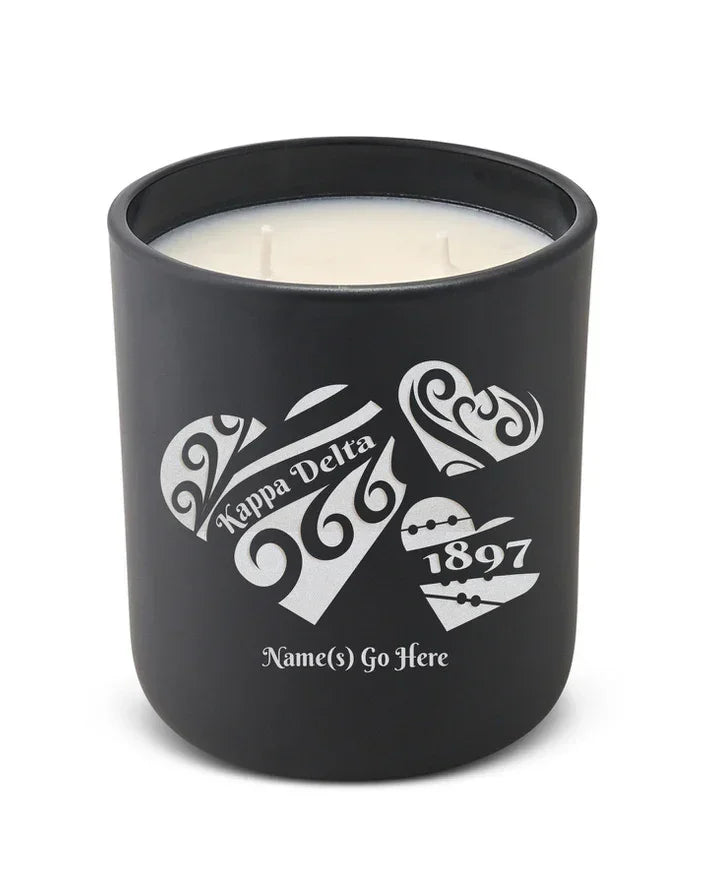 Personalized Kappa Delta Laser Etched Glow Candle 12 oz. - Hearts