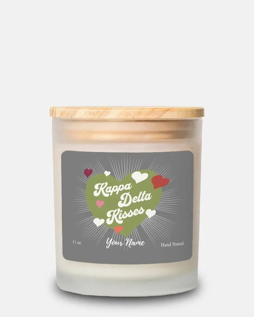 Personalized Kappa Delta Kisses Frosted Glass Candle (Hand Poured 11 oz) Candles