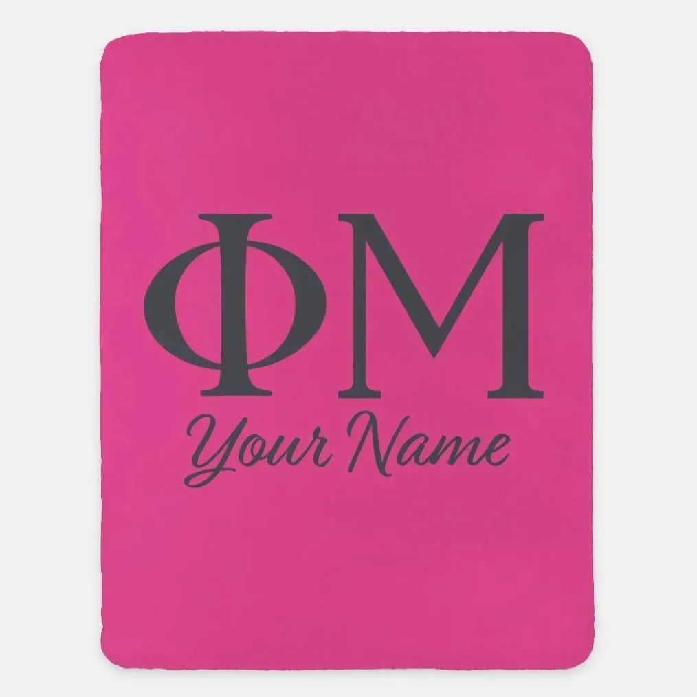 Personalized Phi Mu XL 60x80 Sherpa Throw Blanket Pink Charcoal Throw Blankets
