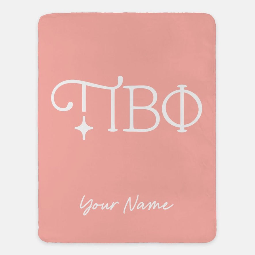 Personalized Pi Beta Phi XL 60x80 Sherpa Throw Blanket Greek Letters Mid Pink