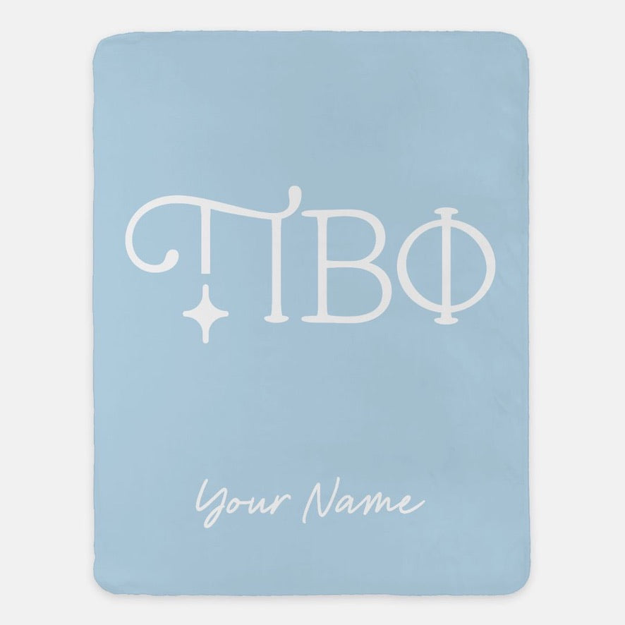 Personalized Pi Beta Phi XL 60x80 Sherpa Throw Blanket Greek Letters Silver Blue