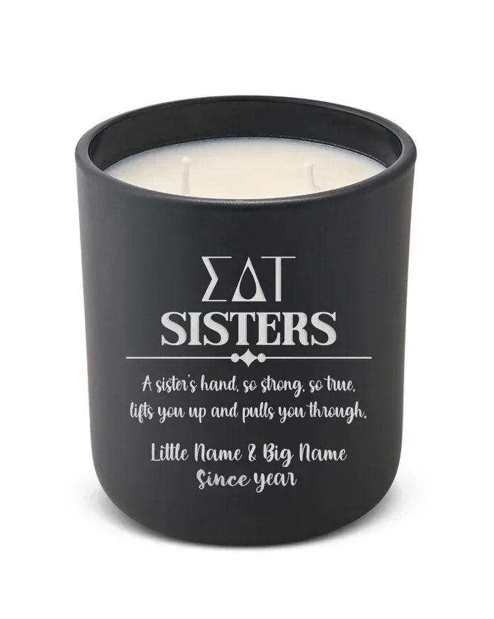 Personalized Sigma Delta Tau Laser Engraved Candle 12 oz. Sisters