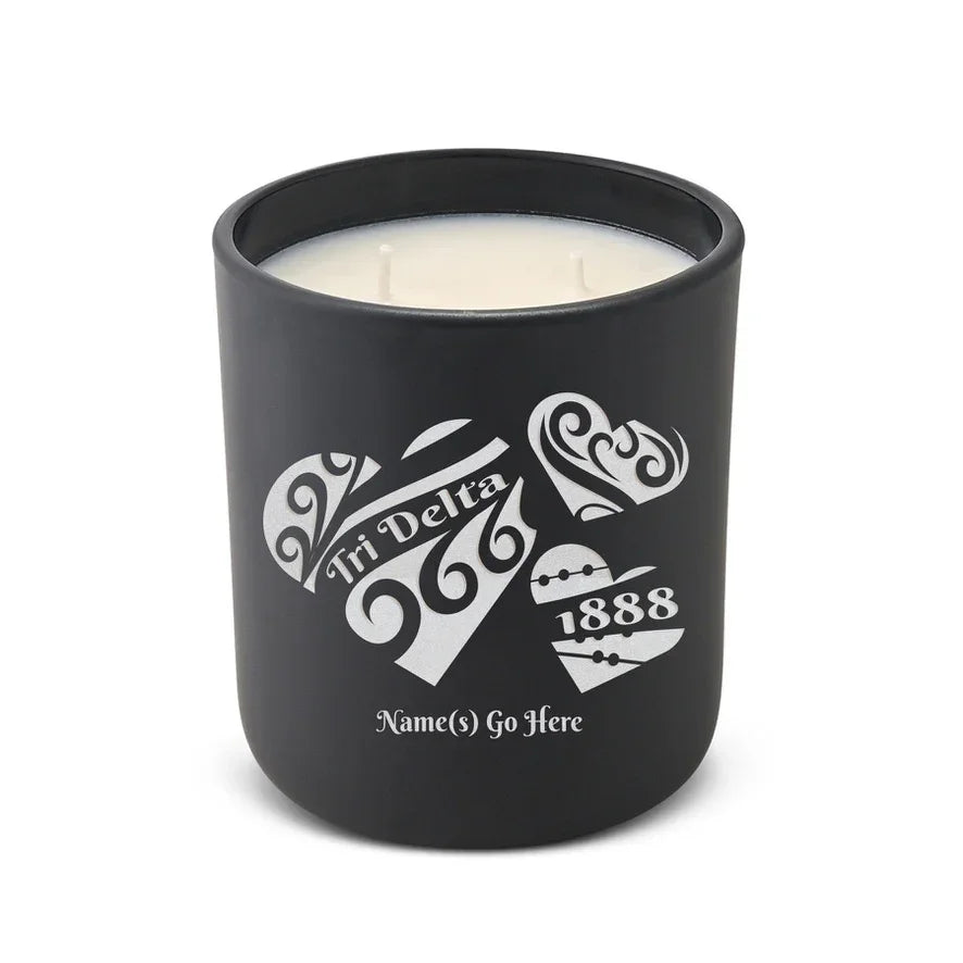 Personalized Tri Delta Laser Engraved Glow Candle 12 oz. - Hearts