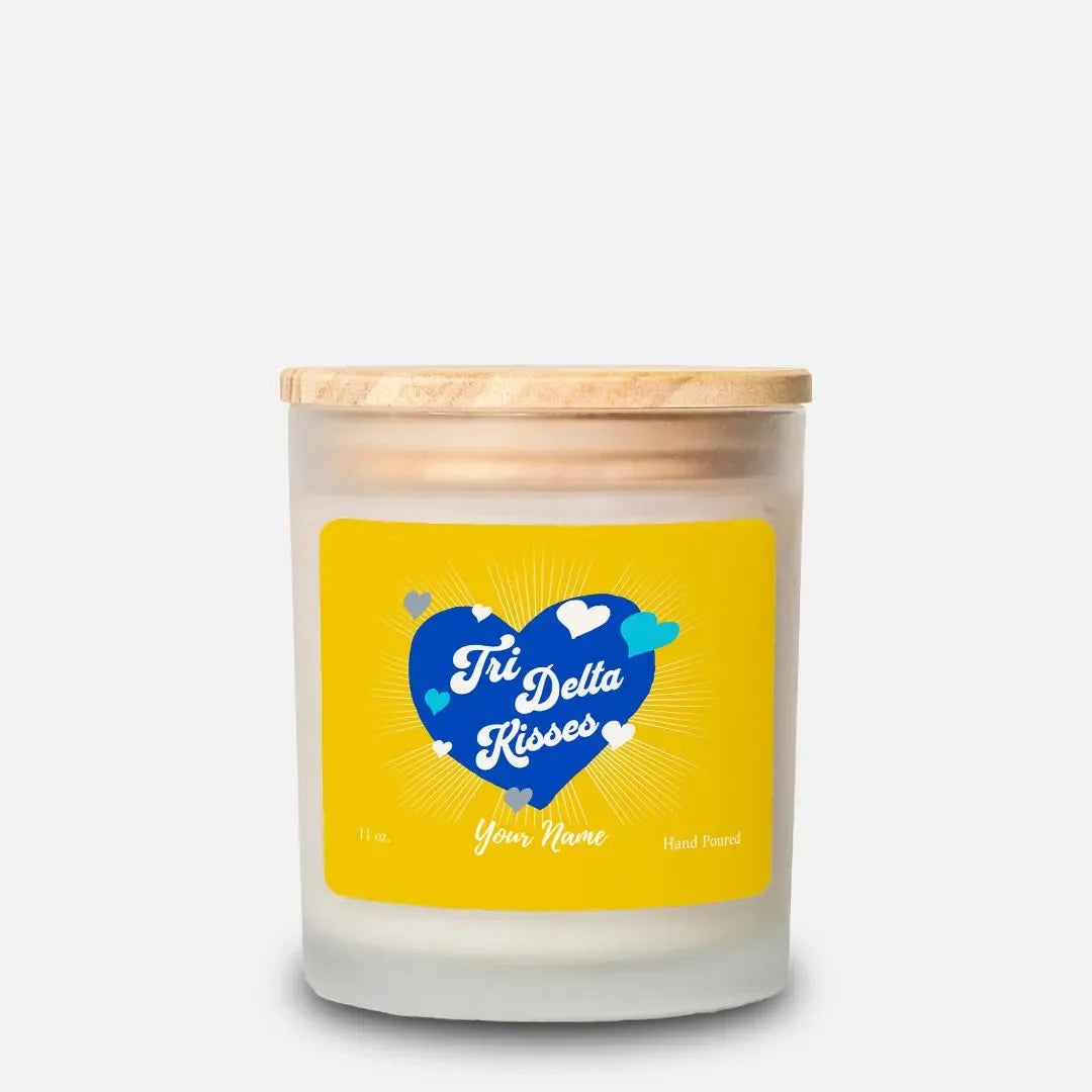Personalized Tri Delta Frosted Glass Candle (Hand Poured 11 oz) Kisses Candles