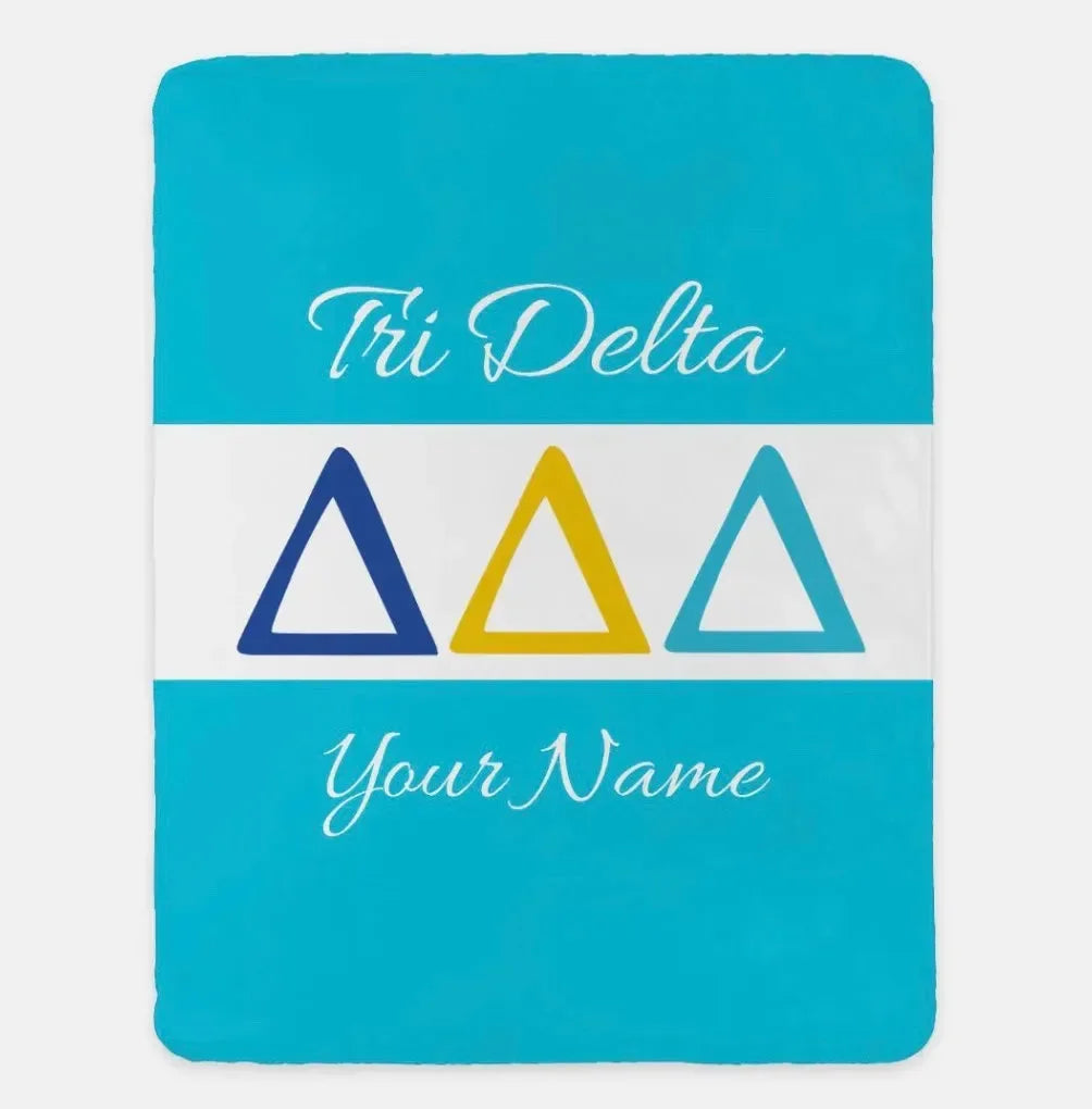 Personalized Tri Delta XL 60x80 Sherpa Blanket - Greek Letters Bright Blue Throw Blankets
