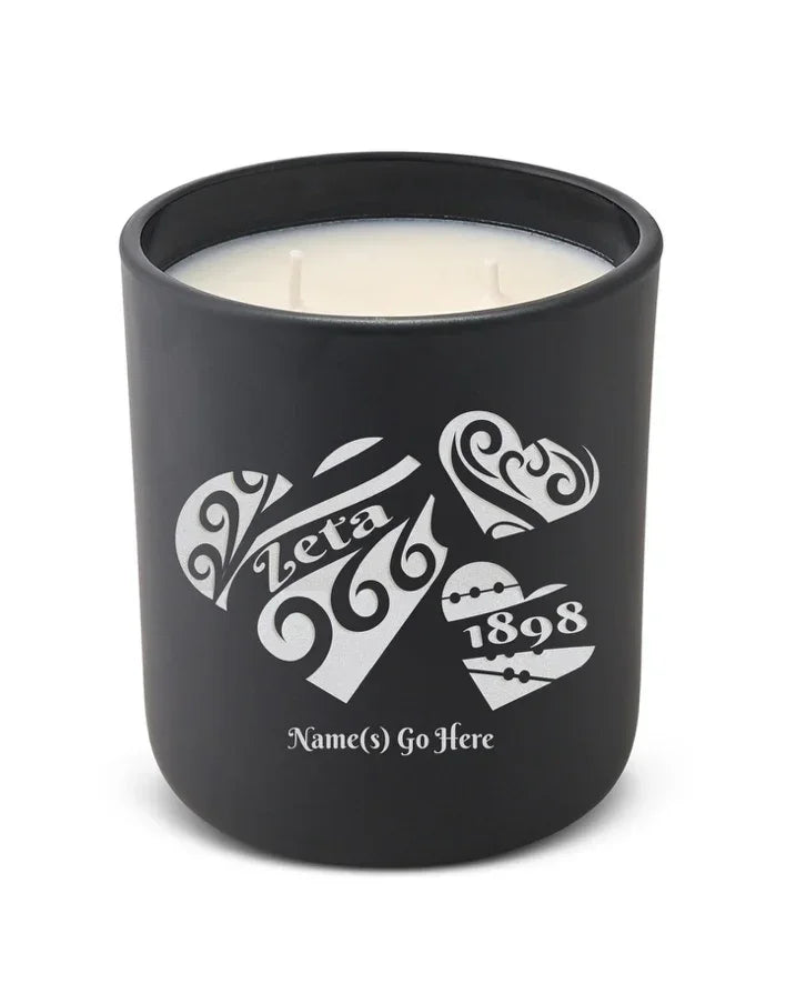 Personalized Zeta Tau Alpha Laser Engraved Glow Candle 12 oz. - Hearts