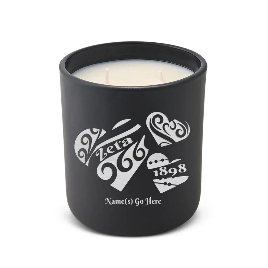 Personalized Zeta Tau Alpha Laser Engraved Glow Candle 12 oz. - Hearts