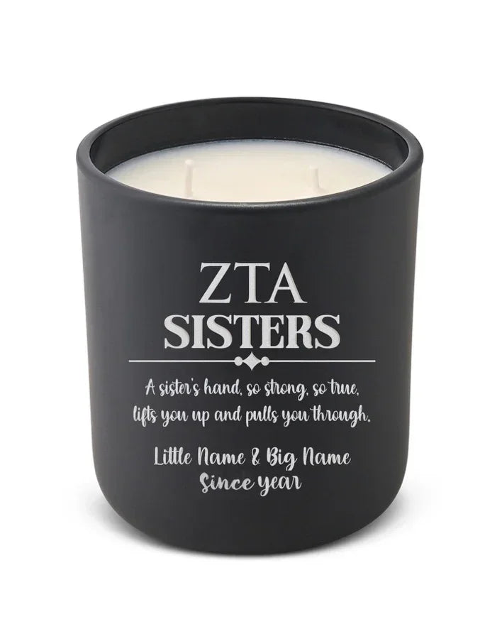 Personalized Zeta Tau Alpha Laser Engraved Candle 12 oz. - Sisters