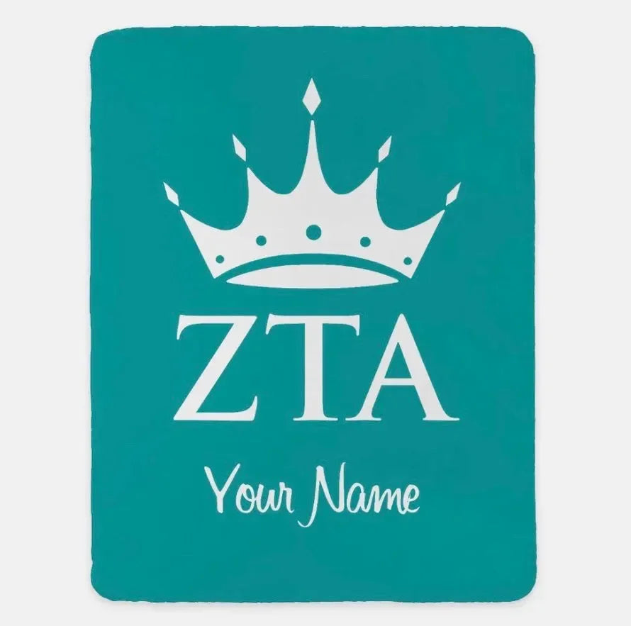 Personalized Zeta Tau Alpha XL 60x80 Sherpa Throw Blanket Turquoise Throw Blankets