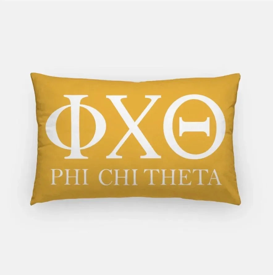Phi Chi Theta Lumbar Throw Pillow - Knockout Greek Letters Gold