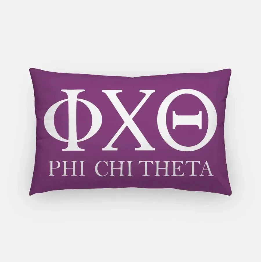 Phi Chi Theta Lumbar Throw Pillow - Knockout Greek Letters Purple