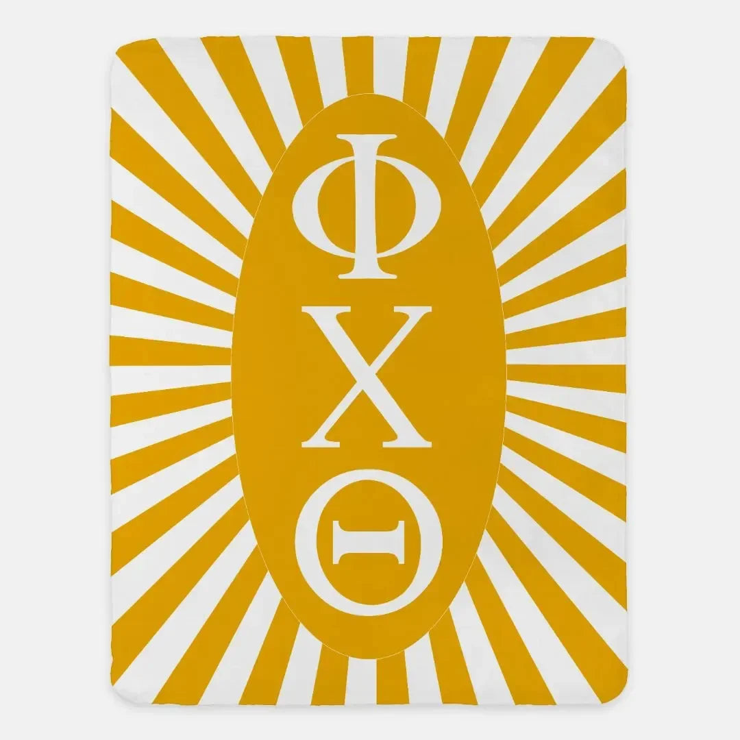 Phi Chi Theta XL 60x80 Sherpa Blanket - Gold Starburst Throw Blankets
