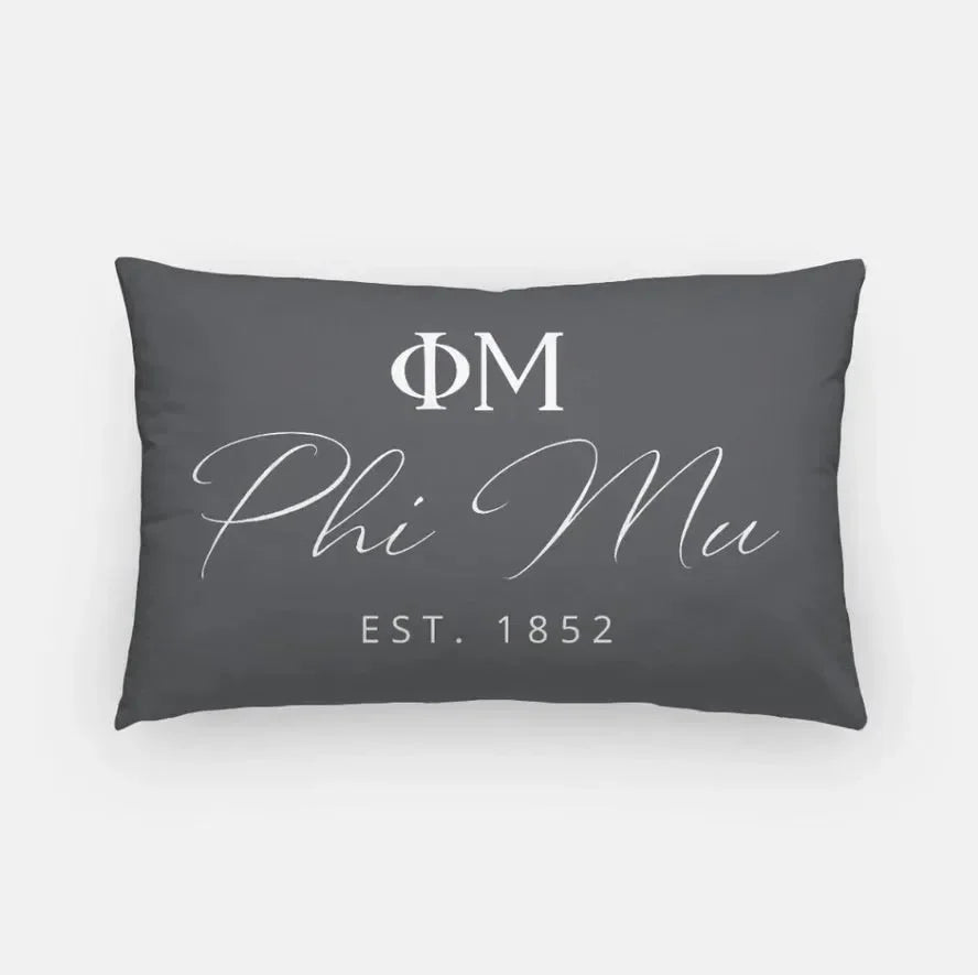Phi Mu 1852 Lumbar Pillow Charcoal