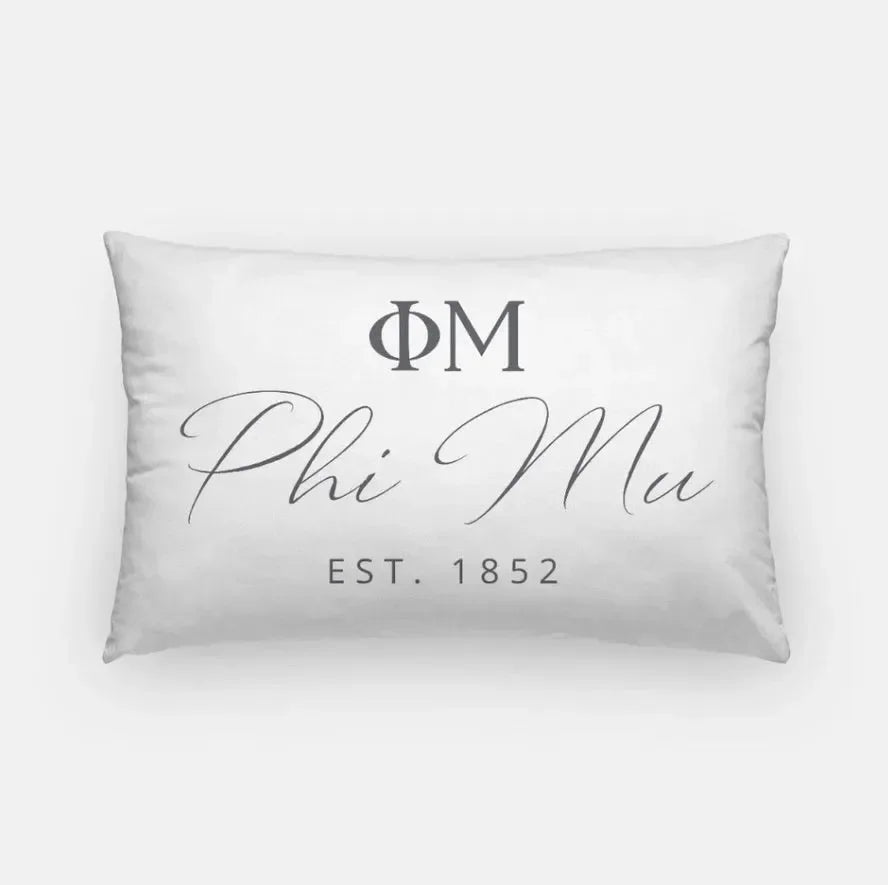 Phi Mu 1852 Lumbar Pillow White Charcoal