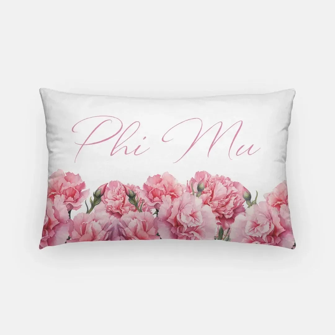 Phi Mu Carnations Lumbar Throw Pillow