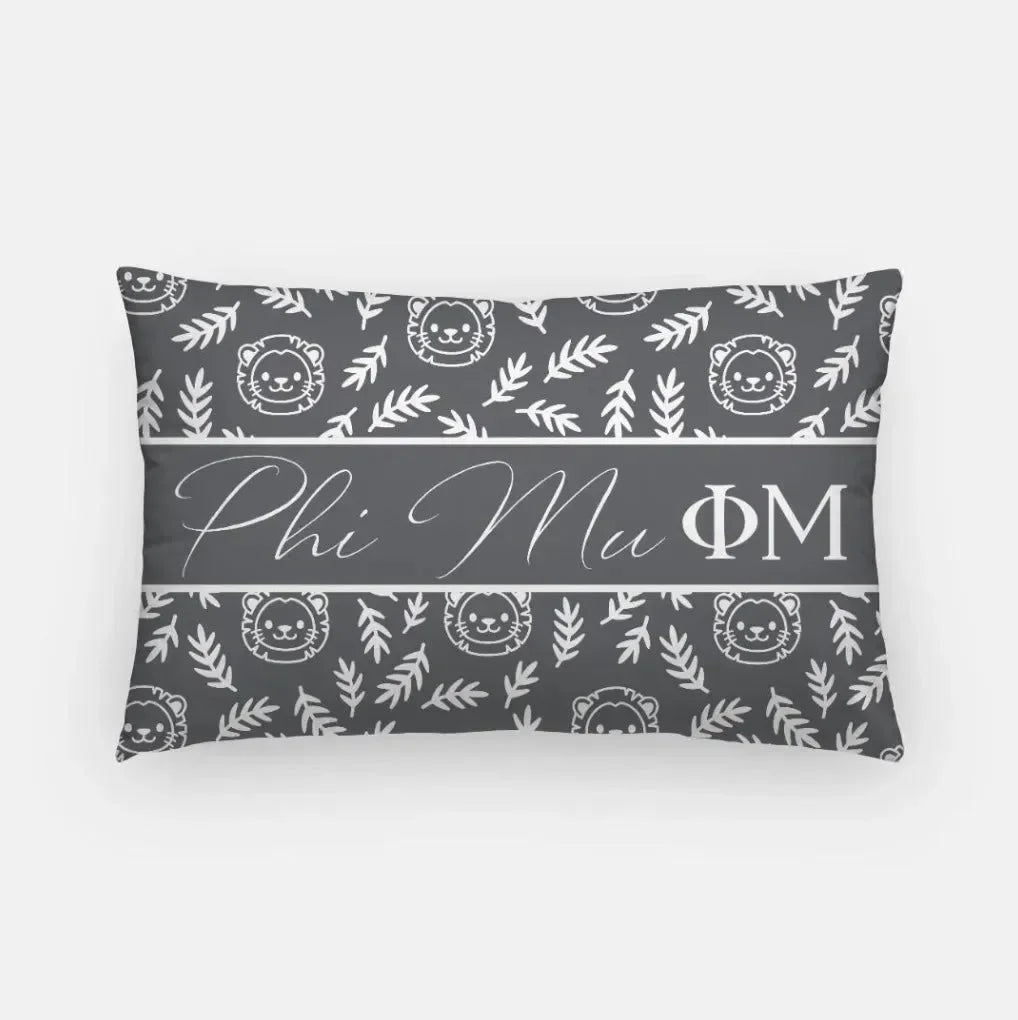 Phi Mu Lumbar Pillow Cover - Little Lions Charcoal