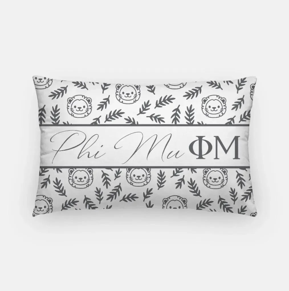 Phi Mu Lumbar Pillow - Little Lions White Charcoal