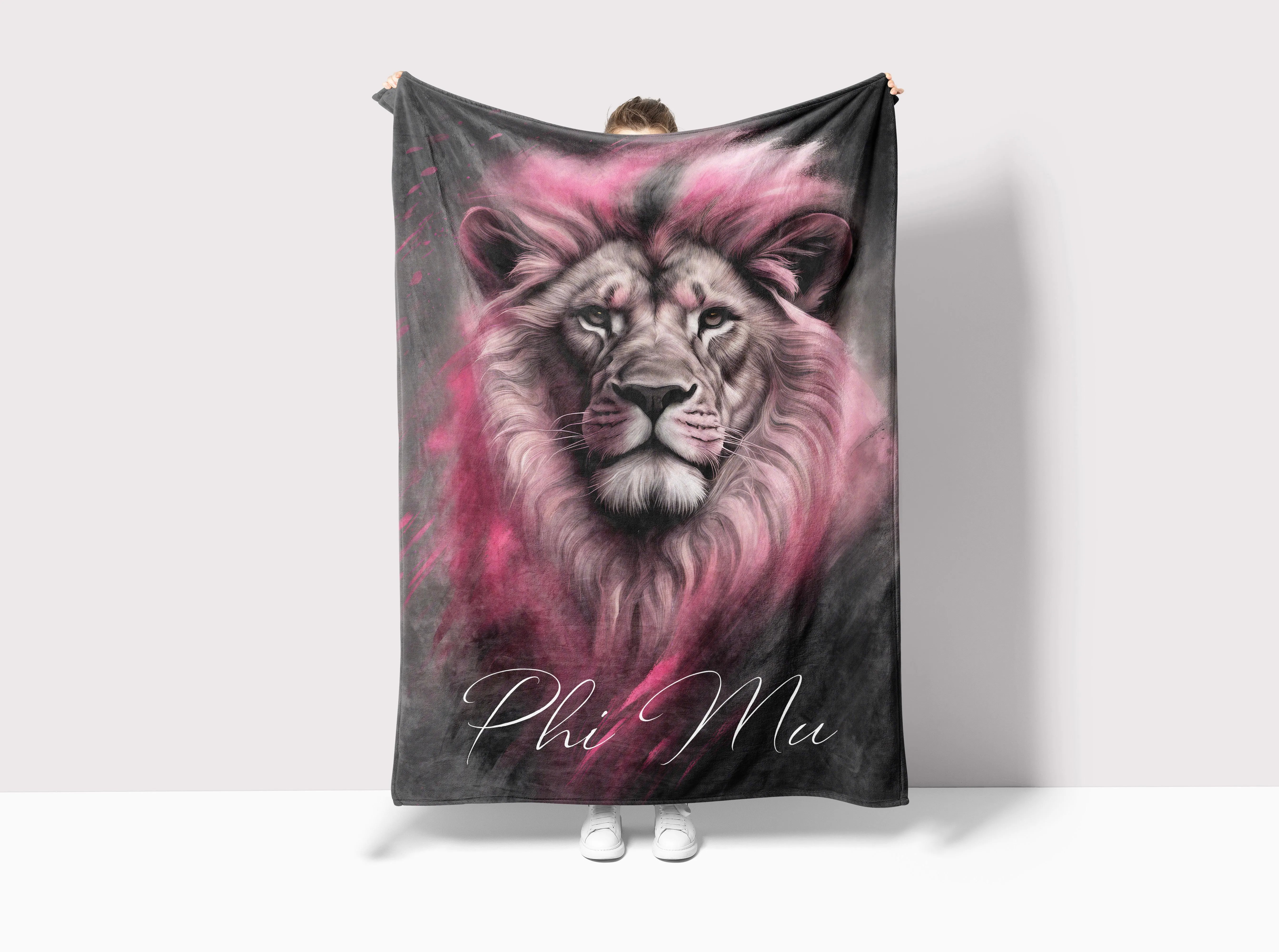 Phi Mu XL 60x80 Sherpa Blanket - Lion | Custom Gifts and Dorm Decor
