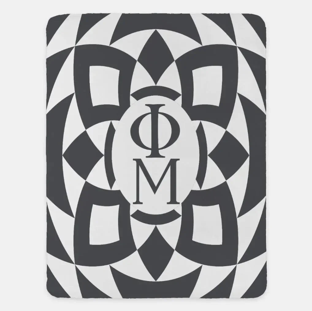 Phi Mu XL 60x80 Sherpa Throw Blanket Pink Tribal Charcoal