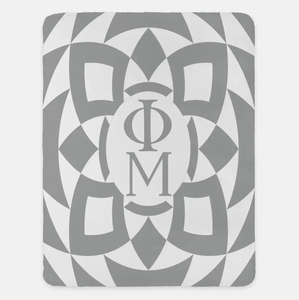 Phi Mu XL 60x80 Sherpa Throw Blanket Pink Tribal Light Gray