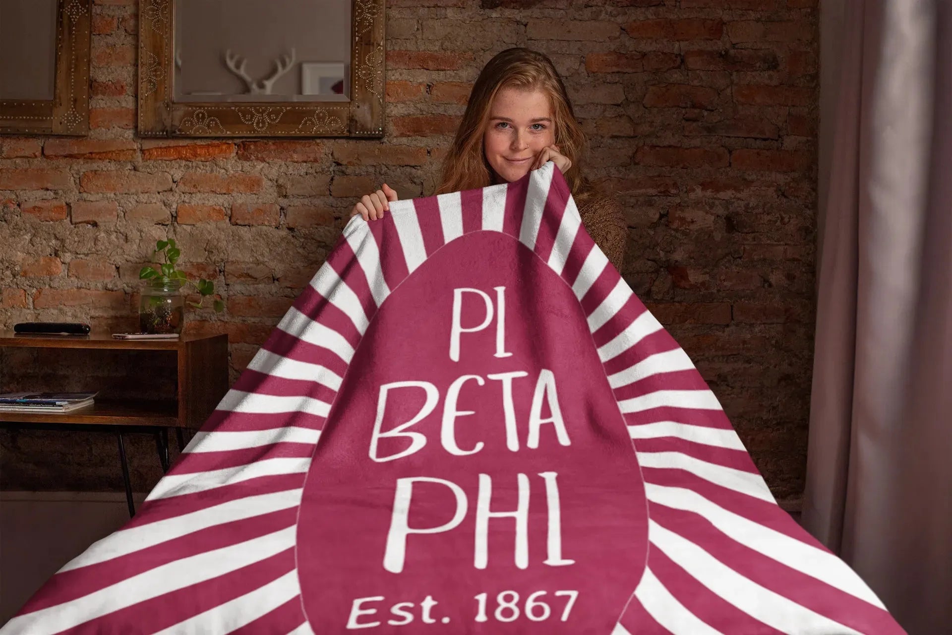 Pi Phi XL 60x80 Sherpa Throw Blanket - Wine Starburst Throw Blankets