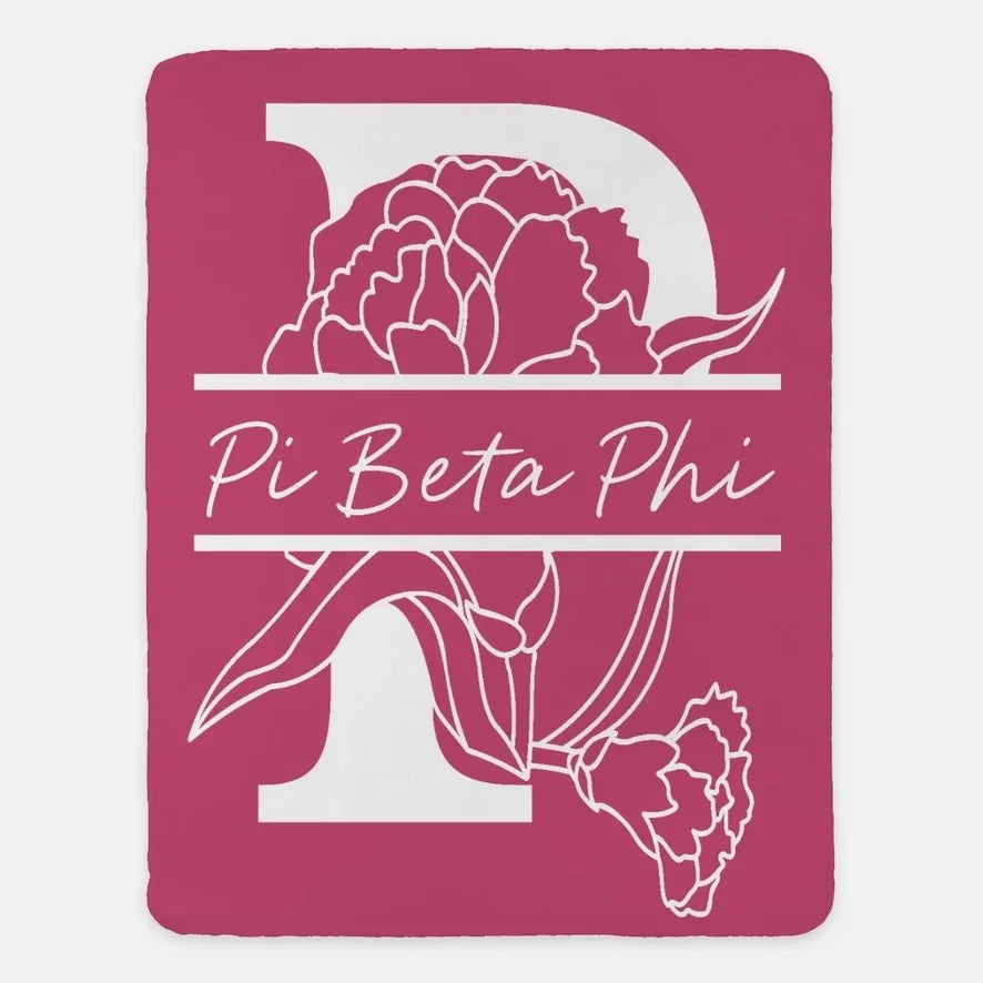 Pi Beta Phi XL 60x80 Sherpa Throw Blanket Carnation Monogram Berry