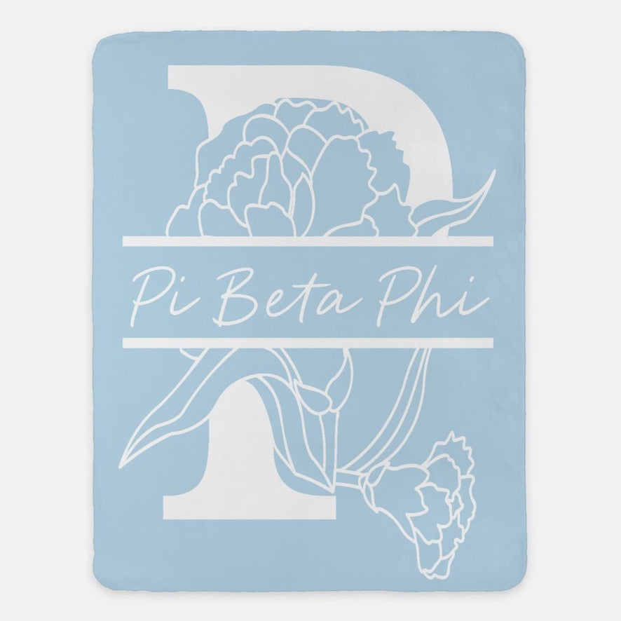 Pi Beta Phi XL 60x80 Sherpa Throw Blanket Carnation Monogram