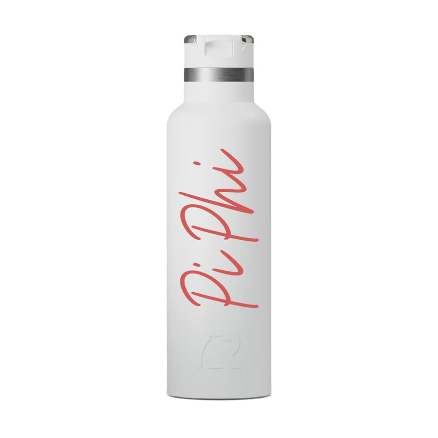 Pi Phi RTIC 20 oz Ceramic Lined Water Bottle Tumbler UV Print Coral
