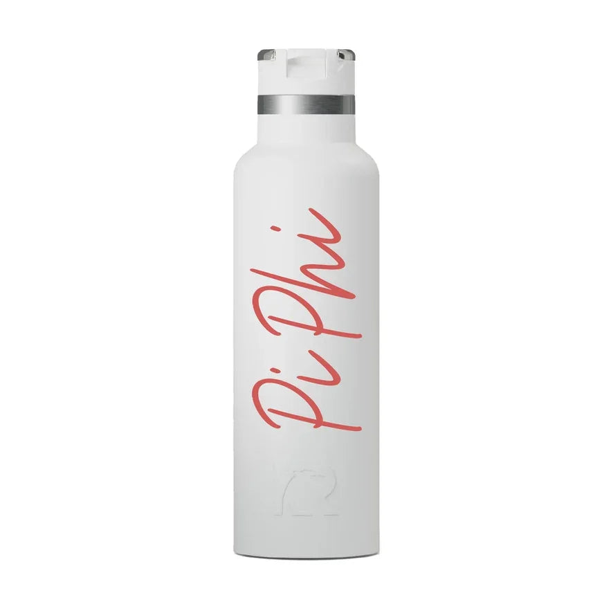 Pi Phi RTIC 20 oz Ceramic Lined Water Bottle Tumbler UV Print Coral