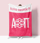 Alpha Omicron Pi XL 60x80 Sherpa Throw Blanket - Pink Wide Band Throw Blankets