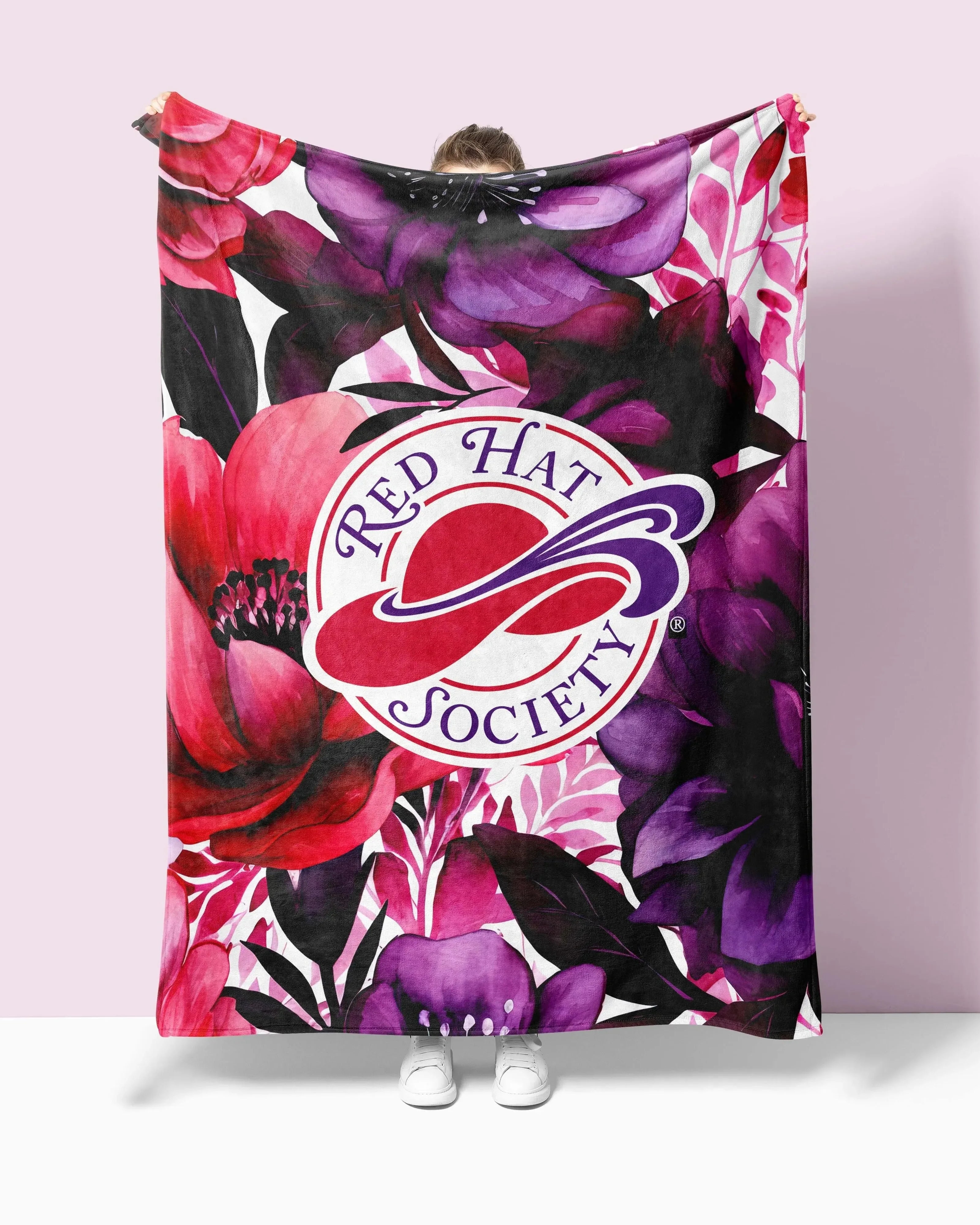 Red Hat Society Sherpa Blanket - Floral Series 1 - 60"x80" Throw Blankets