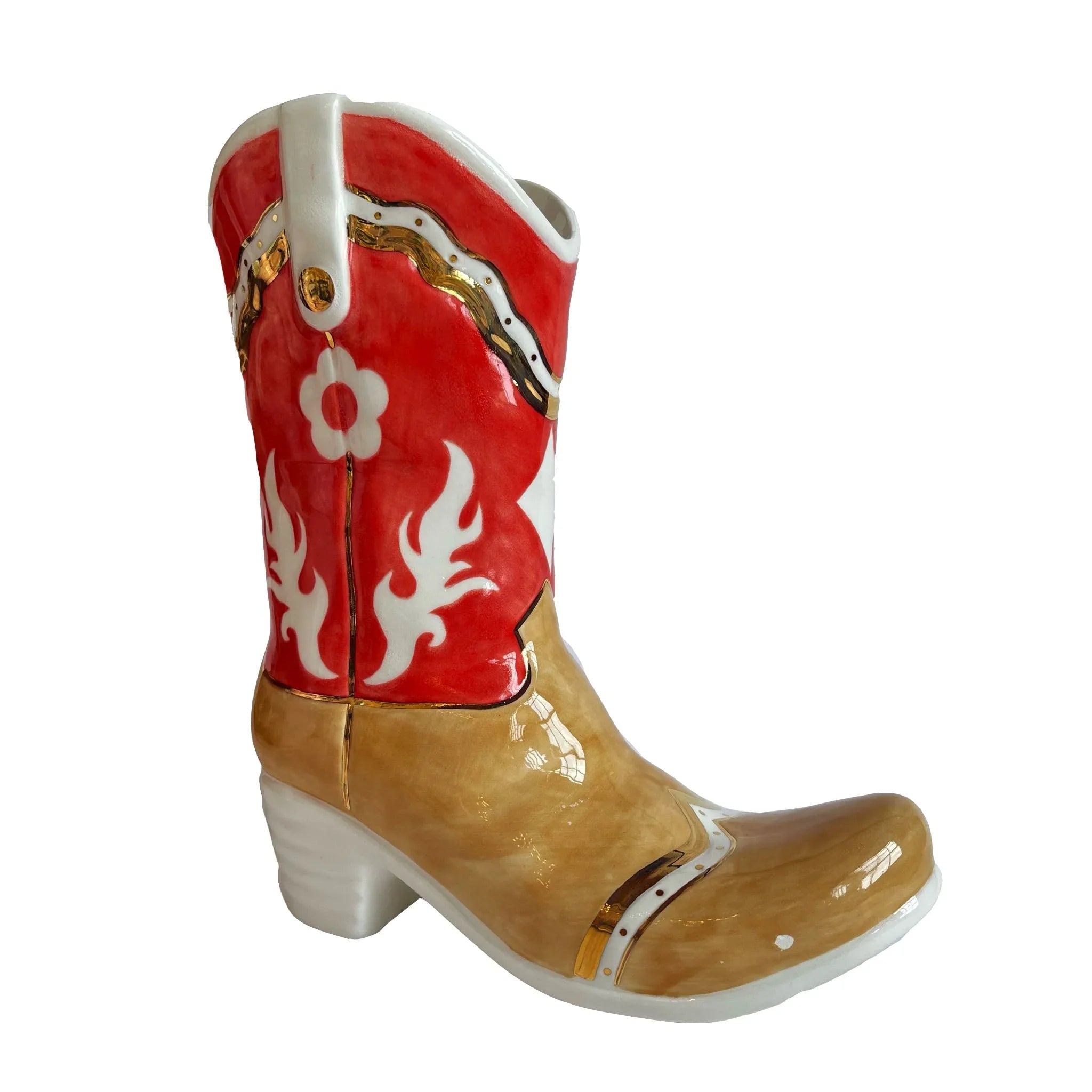 Western Cowboy Boot Vase - Two Tone | Dorm Decor | Accessories
