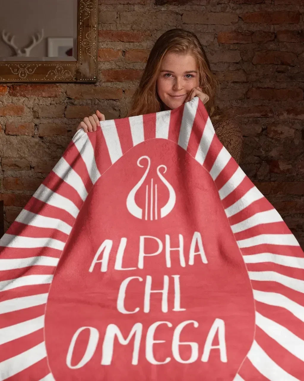 Alpha Chi Omega XL 60x80 Sherpa Throw Blanket - Starburst Throw Blankets