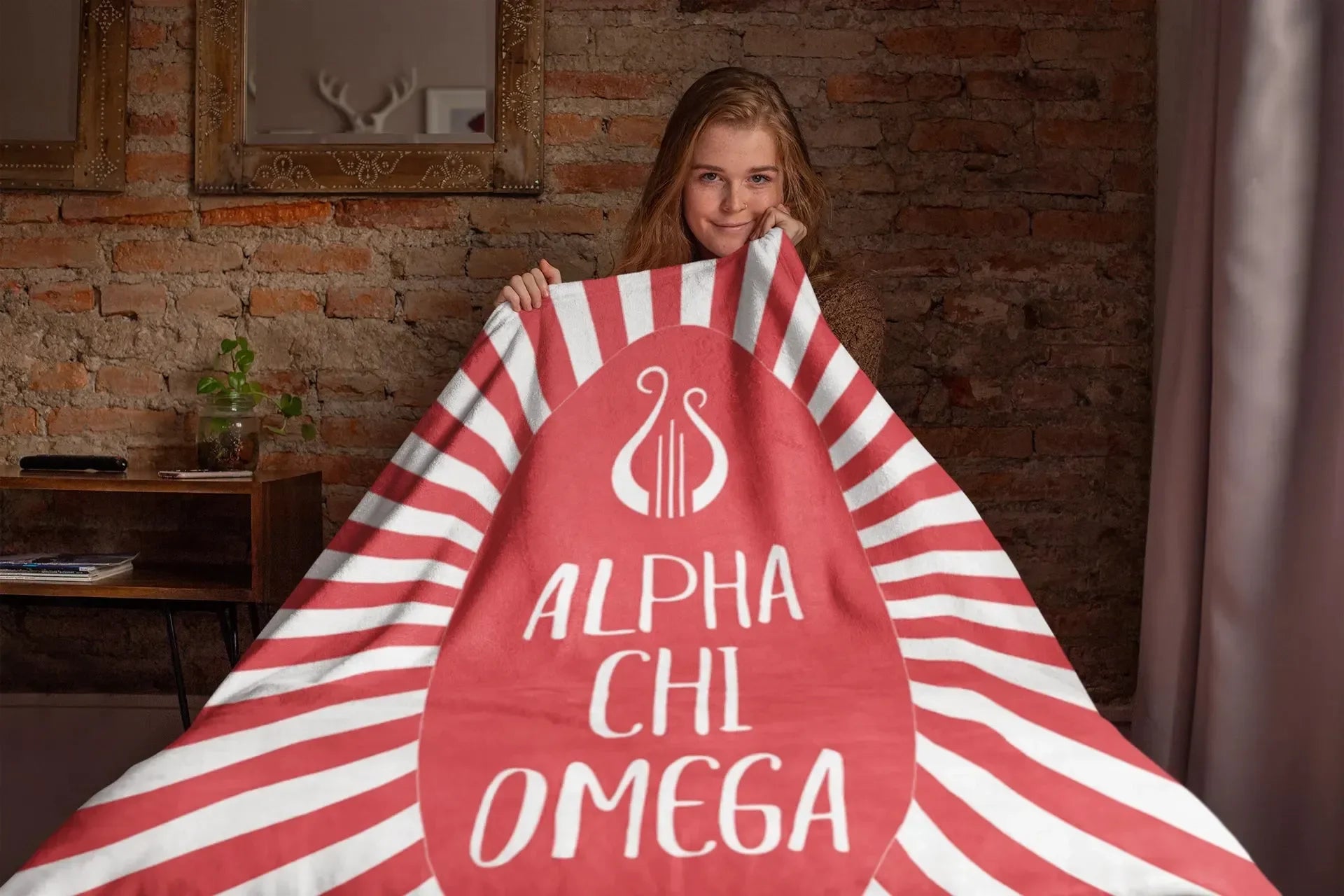 Alpha Chi Omega XL 60x80 Sherpa Throw Blanket - Starburst Throw Blankets