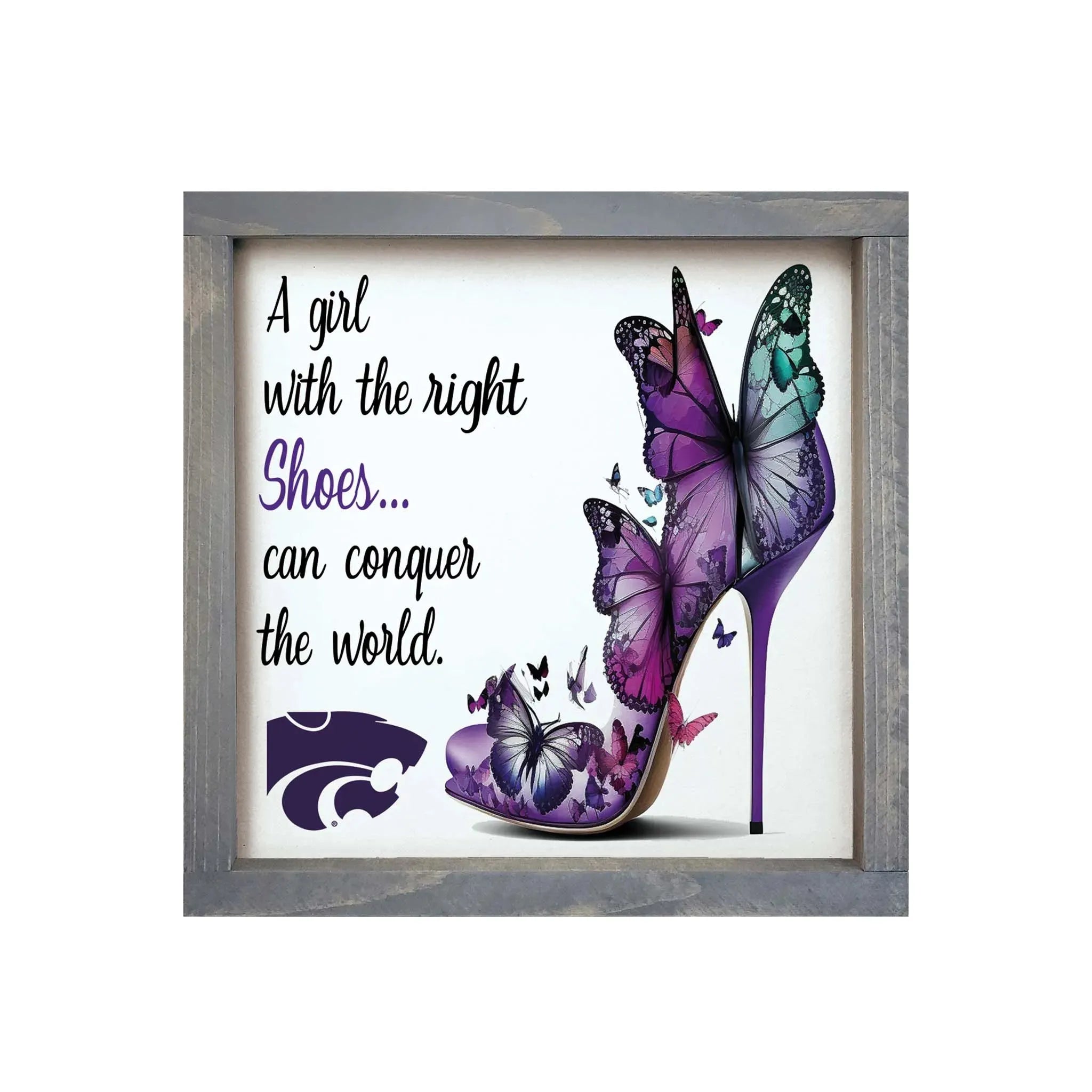 Kansas State University Framed Sign - The Right Shoes - 12"x12" Weathered Gray Wall Art & Signs