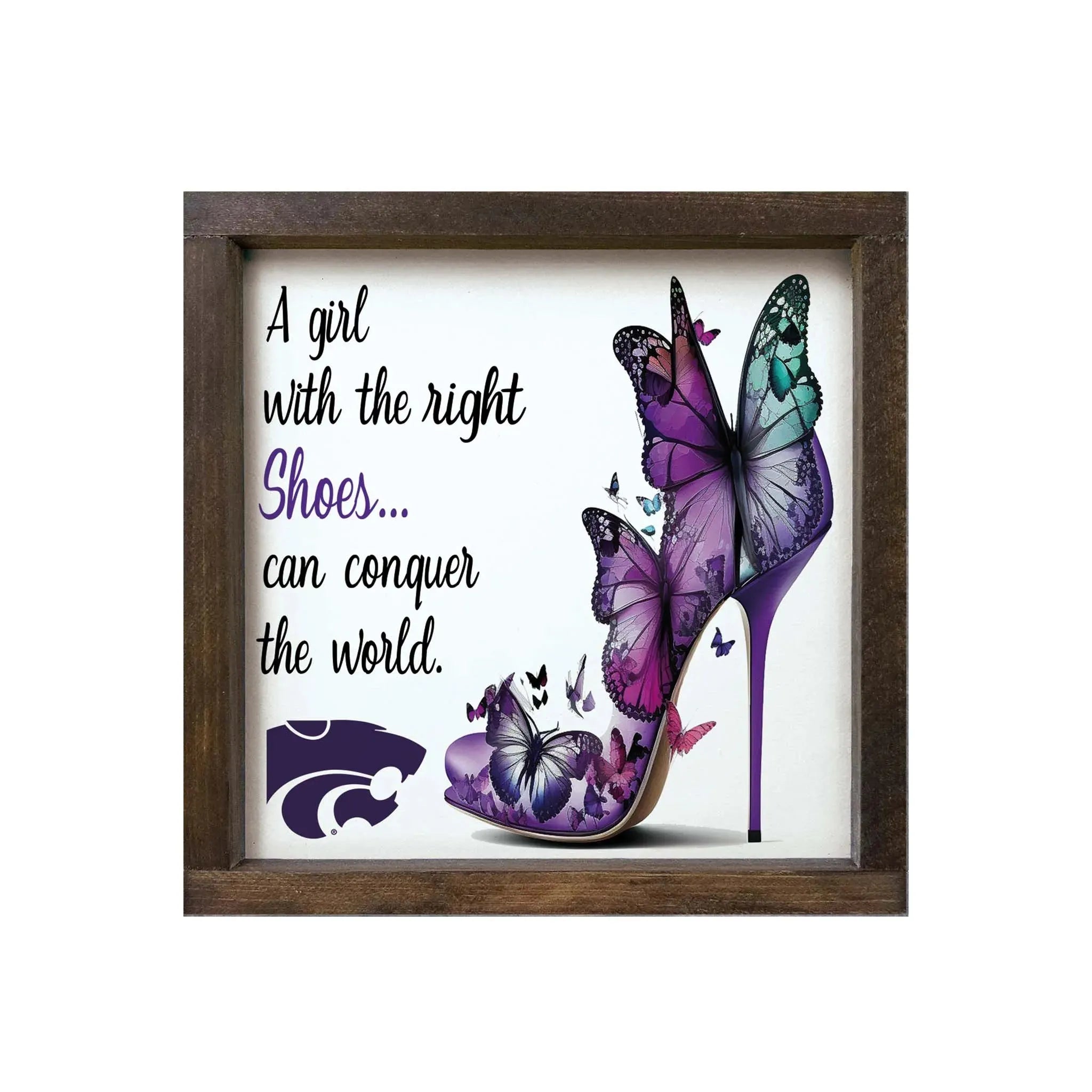 Kansas State University Framed Sign - The Right Shoes - 12"x12" Walnut Stain Wall Art & Signs