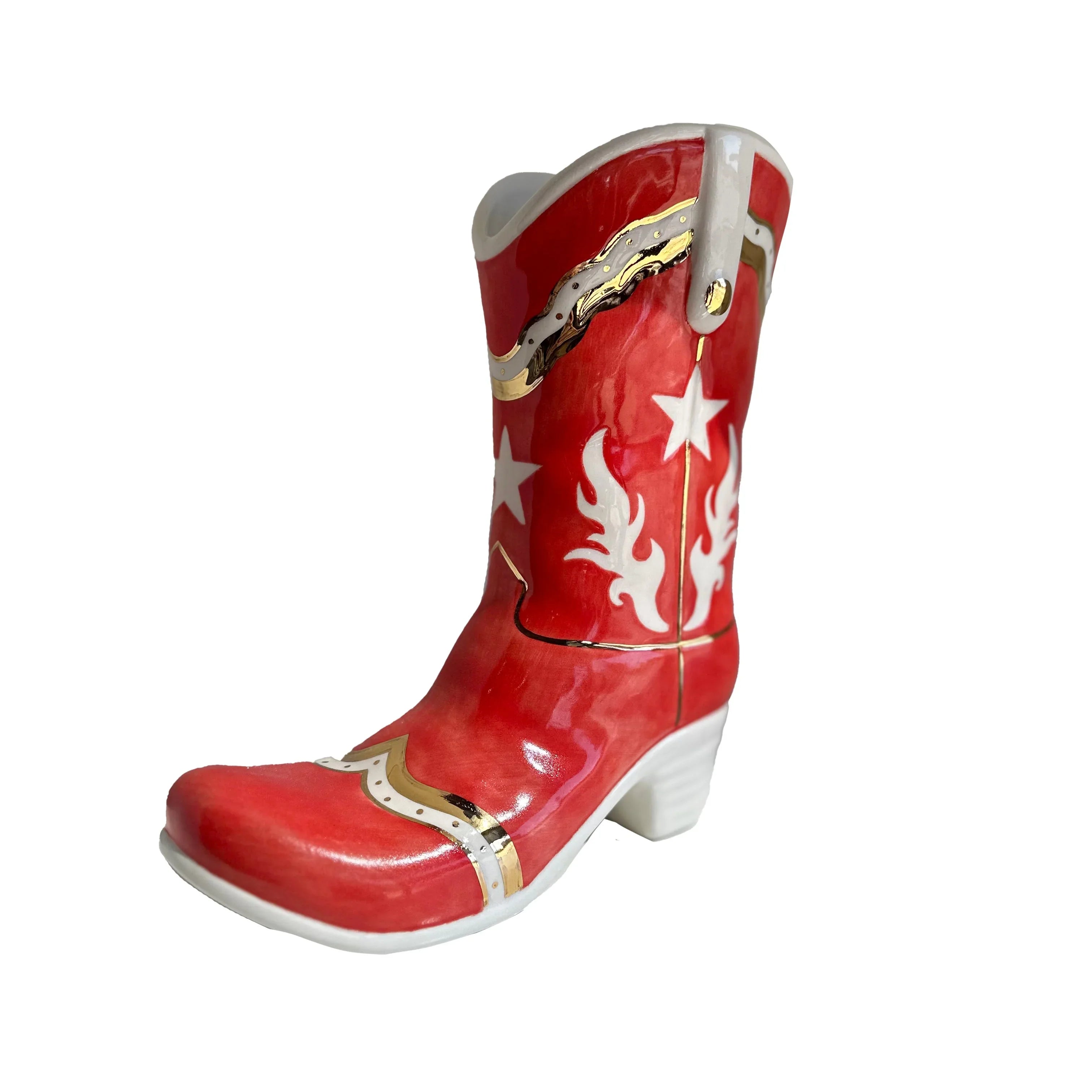 Cowboy Boot Vase with Gold Accent | Western Dorm Accessories - Campus Greek Fit