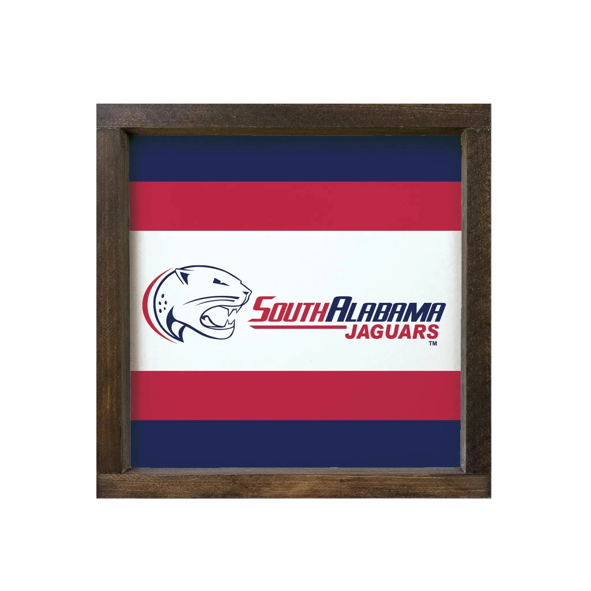 University of South Alabama 12x12 Wood Framed Sign - Traditional Stripes Walnut Stain Wall Art & Signs