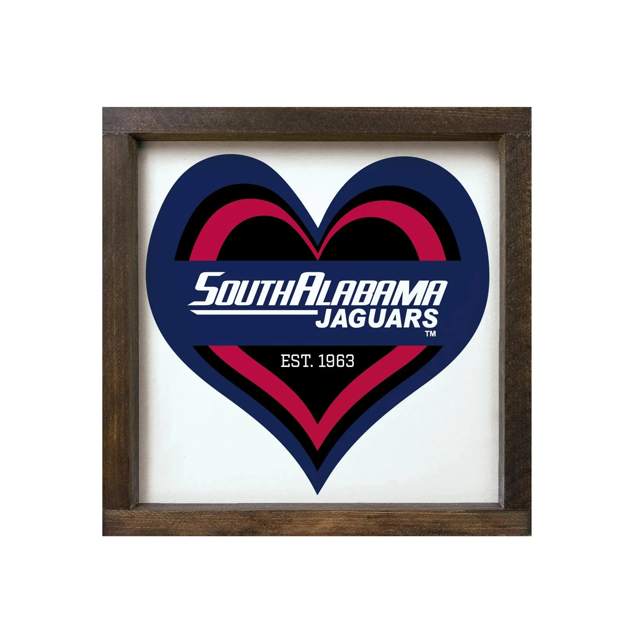 University of South Alabama 12x12 Heart Wood Framed Sign Walnut Stain Wall Art & Signs