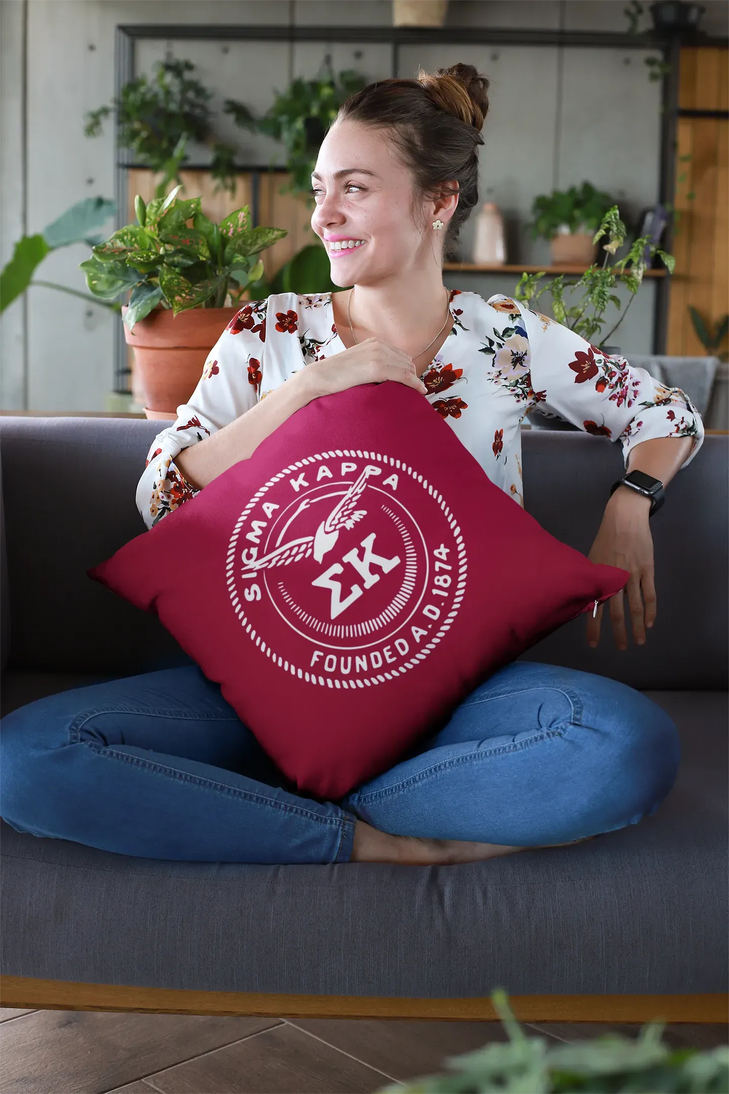 Sigma Kappa 18" Throw Pillow Cover - Maroon Seal Pillow Covers