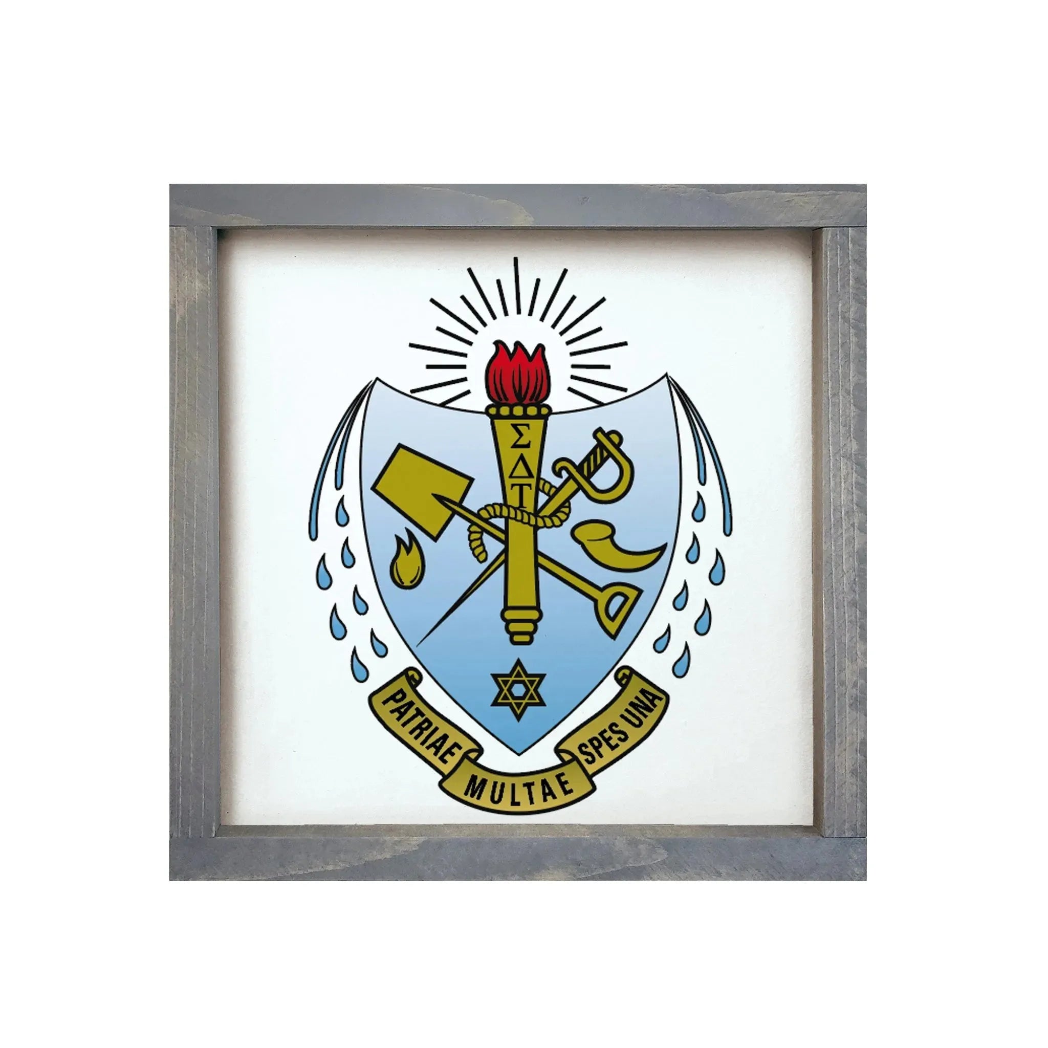 Sigma Delta Tau 12x12 Wood Framed Sign - Traditional Crest Weathered Gray Wall Art & Signs