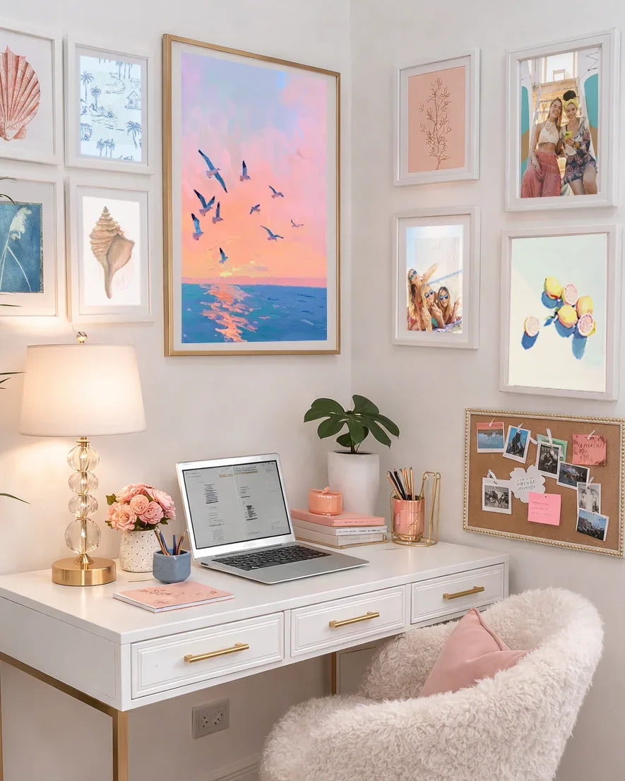 Gulls at Sunset Art Print | Coastal Dorm Decor | Wall Art - Campus Greek Fit